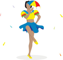 Woman dancing frevo at Brazilian Carnival with umbrella, Brazilian Folklore