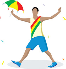 Boy dancing frevo at Brazilian Carnival with umbrella, Popular dance