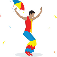 Man dancing frevo at Brazilian Carnival with umbrella, Popular dance