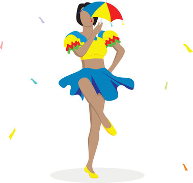 Woman dancing frevo at Brazilian Carnival with umbrella, Brazilian Folklore