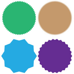 Set of vector starburst, sunburst badges. Nine different color. Simple flat style Vintage labels. Design elements. Colored stickers. A collection of different types and colors icon. eps 10