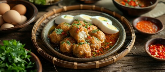 Pempek, also known as empek, is a dish consisting of fish meat mixed with starch, eggs, garlic, flavorings, and salt.