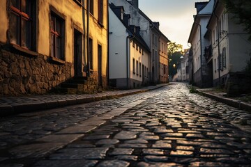 Golden Hour Glow on an Old European Cobblestone Stree