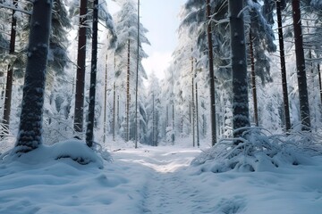 Enchanted Winter Forest Blanketed in Snow