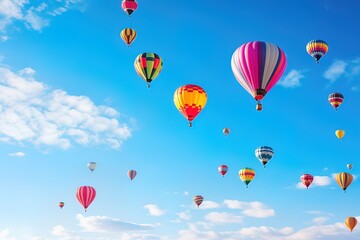 Fototapeta premium Skyward Celebration: Hot Air Balloons Adrift in Blue Skies