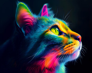 Cat with a multi-colored muzzle and green eyes. Ai generated.