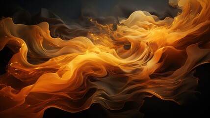 Abstract golden smoke on black background. cloud, a soft Smoke cloudy wave texture background.
