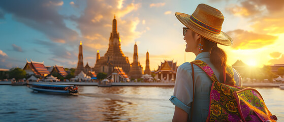 Fototapeta premium Tourists come to visit temples in Thailand.