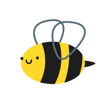 Funny happy bee flying carelessly. Vector illustration