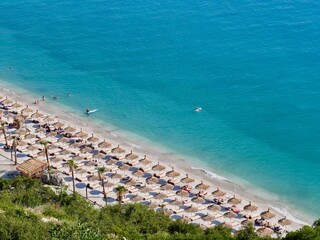 Aerial view of Dhermi Beach, Ionian Coast, Albania.