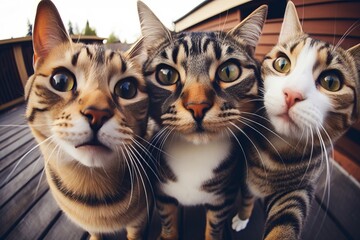 Charming felines caught on camera - ideal for humorous memes and pet enthusiasts - obrazy, fototapety, plakaty