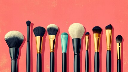 Set of makeup brushes, retro background. Wallpaper, for banners