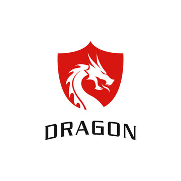 Red dragon logo design with shield chinese dragon. Dragon logo design with shield, dragon logo design perfect for esport team, tech industry, etc. Dragon symbol, dragon esport.