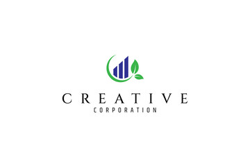 growing chart vector logo design with natural leaves