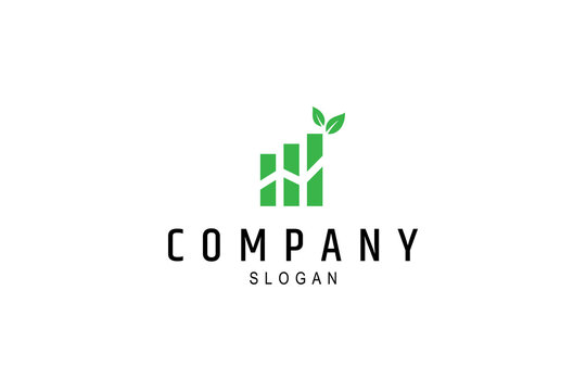 financial growth leaves logo design vector green flat style.