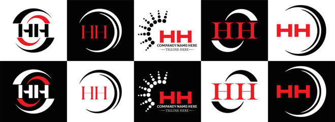 Fototapeta premium HH logo. H H design. White HH letter. HH, H H letter logo SET design. Initial letter EE linked circle uppercase monogram logo. H H letter logo SET vector design. HH letter logo design