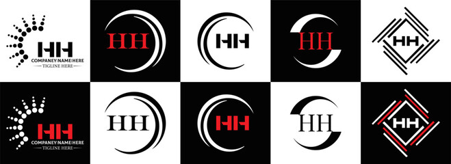 HH logo. H H design. White HH letter. HH, H H letter logo SET design. Initial letter EE linked circle uppercase monogram logo. H H letter logo SET vector design. HH letter logo design	

