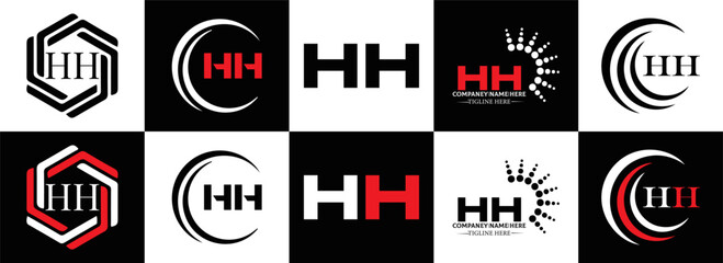 HH logo. H H design. White HH letter. HH, H H letter logo SET design. Initial letter EE linked circle uppercase monogram logo. H H letter logo SET vector design. HH letter logo design	

