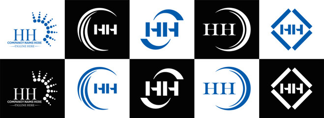 HH logo. H H design. WhitE HH letter. HH, H H letter logo SET design. Initial letter HH linked circle uppercase monogram logo. H H letter logo SET vector design. HH letter logo design	
