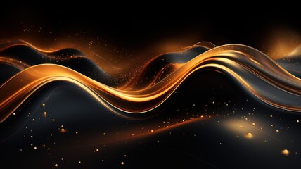 Abstract a horizontal fog cloud made out of golden, sparkly wave on a black texture background.	
