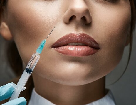 Une femme re&ccedil;oit des injections de beaut&eacute;. Femme recevant un traitement &agrave; l'acide hyaluronique. Beaut&eacute; des soins de la peau du visage sain, cosm&eacute;tiques de soins de la peau, concept de cosm&eacute;tologie
