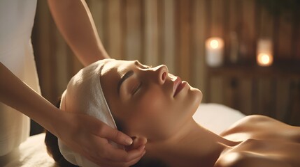 AI generated illustration of a woman receiving professional massage and facial treatment