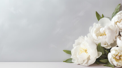 Elegant White Peony Bouquet on a Grey Background Demonstrating Simple Beauty