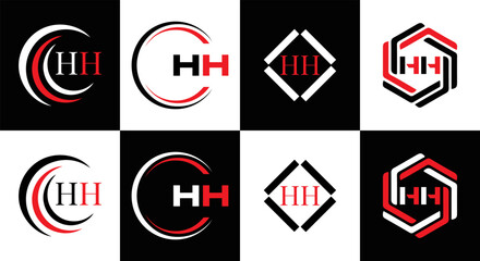 HH logo. H H design. WhitE HH letter. HH, H H letter logo SET design. Initial letter HH linked circle uppercase monogram logo. H H letter logo SET vector design. HH letter logo design	
