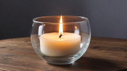 Obraz na płótnie Canvas Burning candle in glass jar, close up