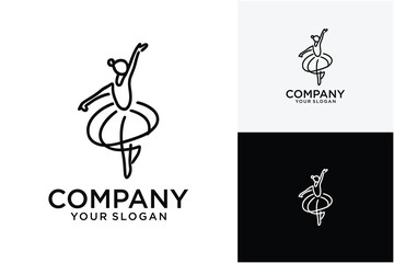 Draw one line. Happy dancing woman doing stretching. Vector illustration