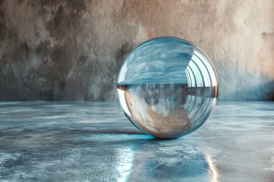 A large round glass ball lying on the surface