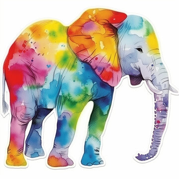 Sicker, watercolor elephant, isolated image on white background, generated AI