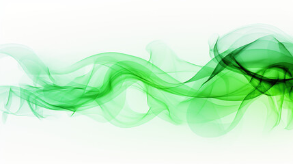 Abstract green smoke flames on white background, copy space
