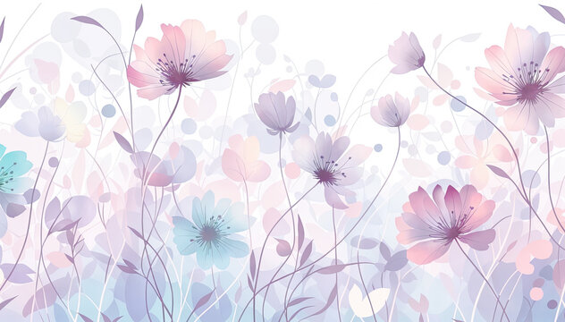 floral pattern with purple and blue flowers on light background