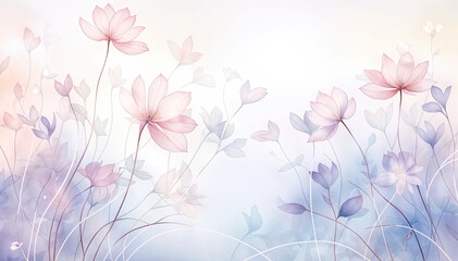 thin flowers with large pink blooms  blue and purple gradient background
