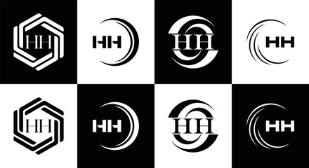HH logo. H H design. WhitE HH letter. HH, H H letter logo SET design. Initial letter HH linked circle uppercase monogram logo. H H letter logo SET vector design. HH letter logo design	
