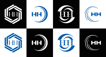 HH logo. H H design. WhitE HH letter. HH, H H letter logo SET design. Initial letter HH linked circle uppercase monogram logo. H H letter logo SET vector design. HH letter logo design	
