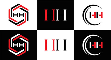 HH logo. H H design. WhitE HH letter. HH, H H letter logo SET design. Initial letter HH linked circle uppercase monogram logo. H H letter logo SET vector design. HH letter logo design	
