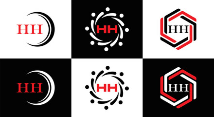 HH logo. H H design. WhitE HH letter. HH, H H letter logo SET design. Initial letter HH linked circle uppercase monogram logo. H H letter logo SET vector design. HH letter logo design	
