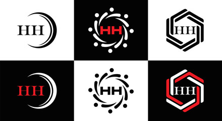 HH logo. H H design. WhitE HH letter. HH, H H letter logo SET design. Initial letter HH linked circle uppercase monogram logo. H H letter logo SET vector design. HH letter logo design	
