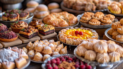 Variety of baked desserts on display at a tea party.