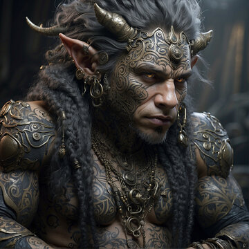 A technologically advanced troll with a grunge aesthetic is depicted in this concept art. The image is a digitally painted illustration that showcases a remarkable level of detail. The troll's haggard