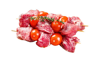 Raw beef meat kebab  Isolated, Transparent background.