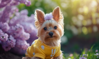 a cute little yorkie in an easter costume