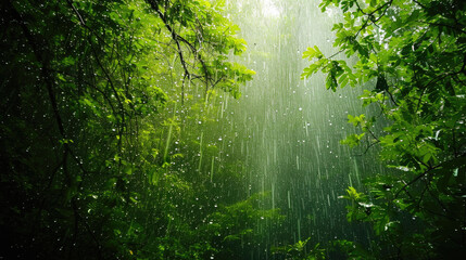 A refreshing downpour in the heart of the forest, bringing life and renewal