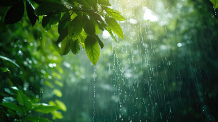 A refreshing downpour in the heart of the forest, bringing life and renewal