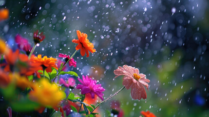The joy of a playful downpour, with raindrops splashing all around in a burst of exuberance