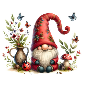 Cute summer gnome illustration