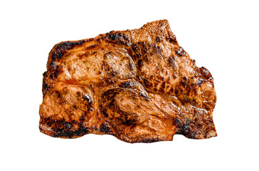 Pork cutlet steak on the bone with spices and herbs. Isolated, Transparent background.
