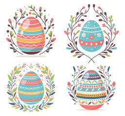 Beautiful Easter eggs with decorative branches. Easter vector graphics.